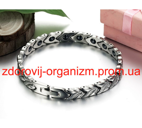 Магнітний жіночий браслет Лілія - Сільвер стрази