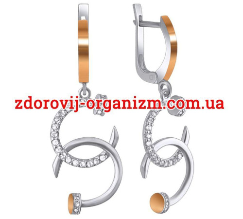 Сережки підвіски Картьє зі срібла та золота з фіанітами "Гвозді"