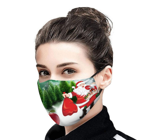 Захисна турмалінова маска багаторазова з малюнком «Санта Клаус із подарунками»
