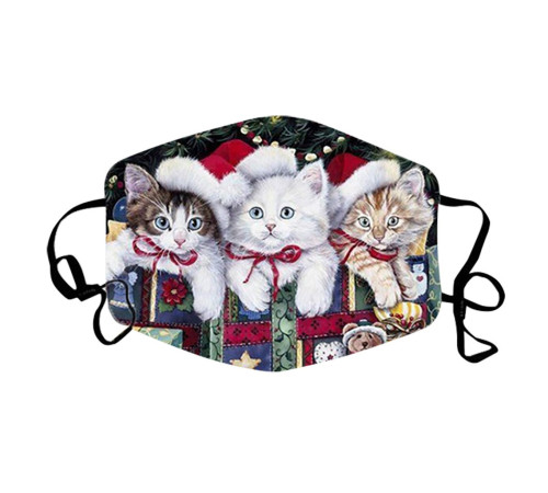Захисна турмалінова маска з малюнком Новорічні три кішки