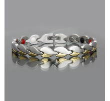 Магнітний сталевий браслет із турмаліном 4В1 срібло та позолотою