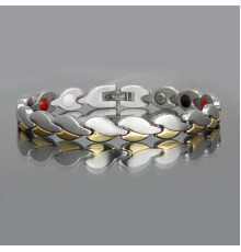 Магнітний сталевий браслет із турмаліном 4В1 срібло та позолотою