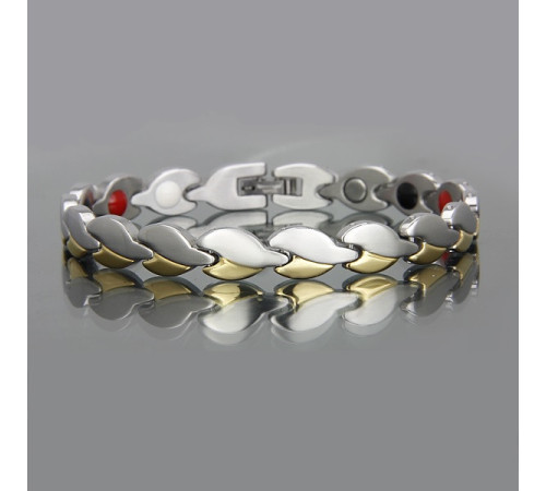 Магнітний сталевий браслет із турмаліном 4В1 срібло та позолотою