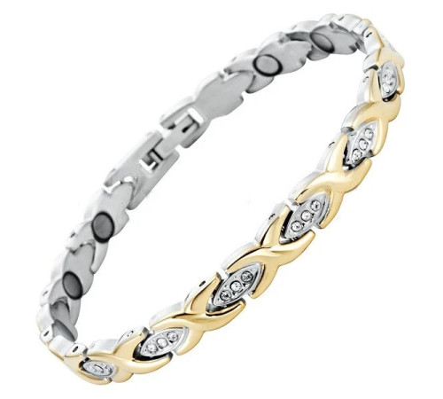 Магнітний браслет сильвер зі стразами Схід (19 см)