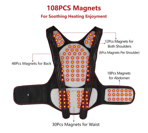 Турмаліновий самонагрівний фіксатор для спини, терапевтичний пояс для корекції постави, хребта