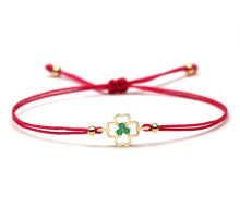 Браслет червона нитка з чотирилистовим конюшином і фіанітом для великих грошей