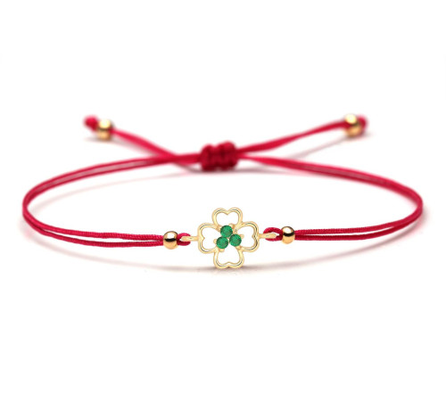 Браслет червона нитка з чотирилистовим конюшином і фіанітом для великих грошей