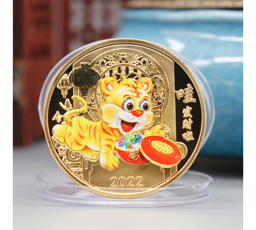 Грошова монета Тигр з горщиком багатства