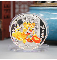 Грошова монета Тигр із горщиком багатства та кристалів