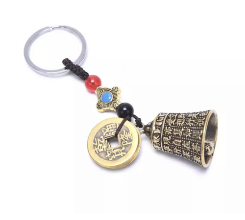 Брелок амулет дзвіночок із містичним вузлом і 5 золотих монет багатства