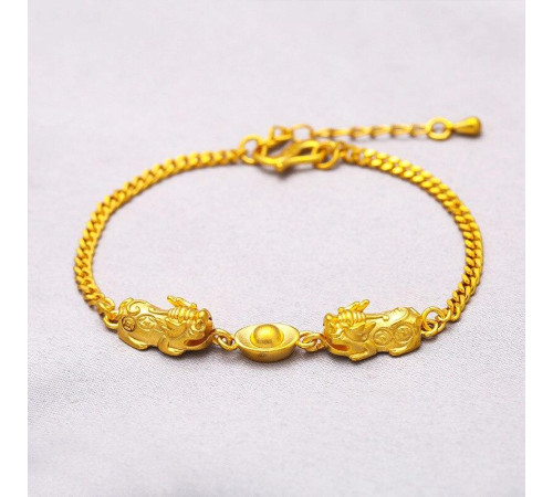 Золотий браслет подвійний Пі Яо з монет для багатства і збереження грошей