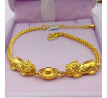 Браслет Подвійний Пі Яо з монет для багатства та збереження грошей із сусального золота