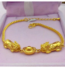 Браслет Подвійний Пі Яо з монет для багатства та збереження грошей із сусального золота