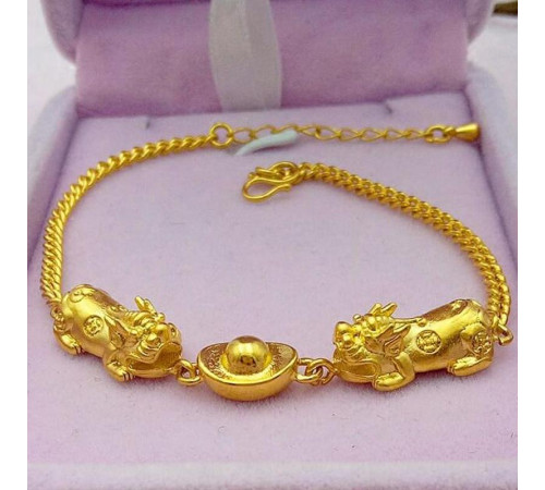 Браслет Подвійний Пі Яо з монет для багатства та збереження грошей із сусального золота