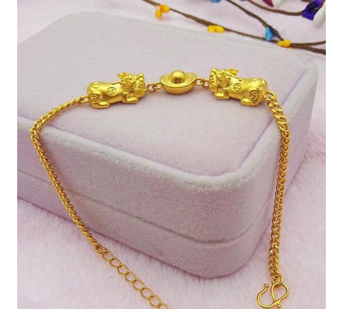 Золотий браслет подвійний Пі Яо з монет для багатства і збереження грошей