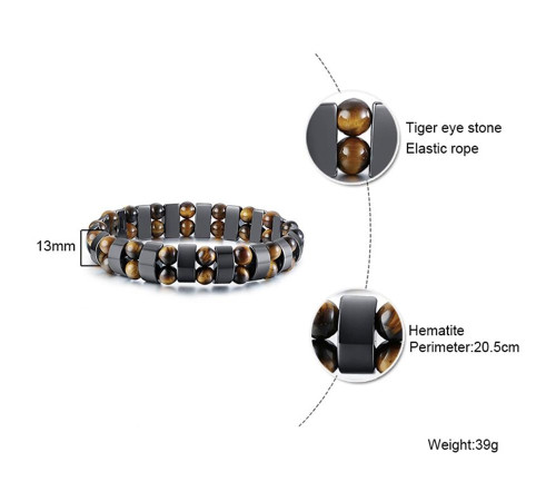 Турмаліновий браслет гематит із червоним тигровим оком для здоров'я