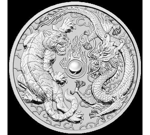 Срібна монета Тигр і Дракон для добробуту та удачі