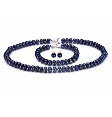 Намисто з чорного з баклажановим відливом морських перлів