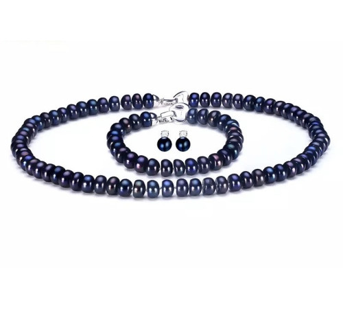 Намисто з чорного з баклажановим відливом морських перлів