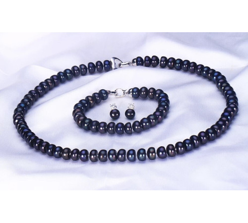 Намисто з чорного з баклажановим відливом морських перлів