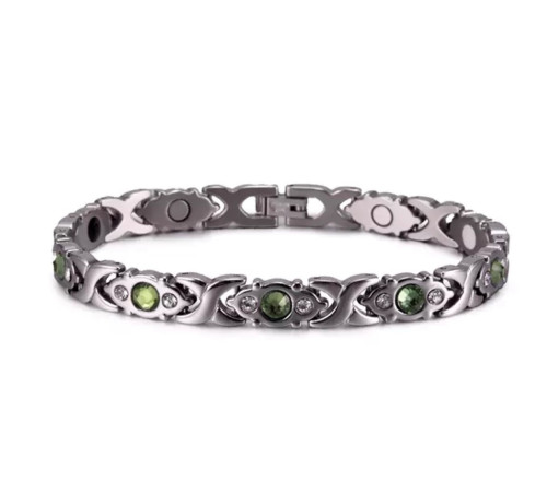 Турмаліновий браслет із кристалами зеленого турмаліну, магнітами, титаном і германієм 4в1