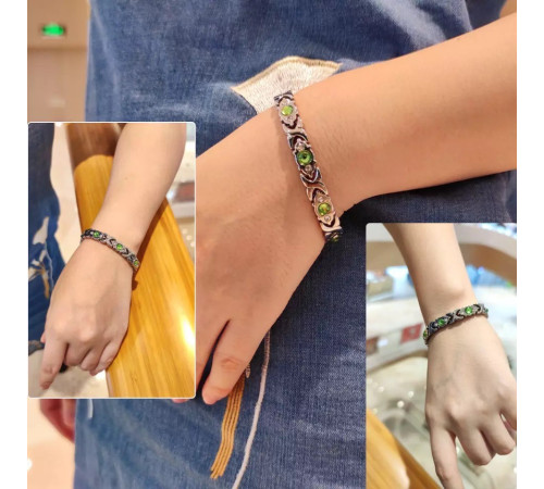 Турмаліновий браслет із кристалами зеленого турмаліну, магнітами, титаном і германієм 4в1