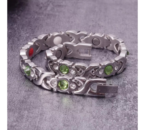 Турмаліновий браслет із кристалами зеленого турмаліну, магнітами, титаном і германієм 4в1