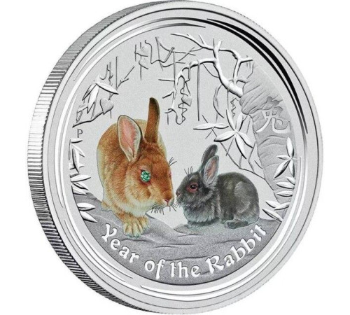 Срібна монета Кролик для удачі, Здоров'я й Благопопромінення в будинку