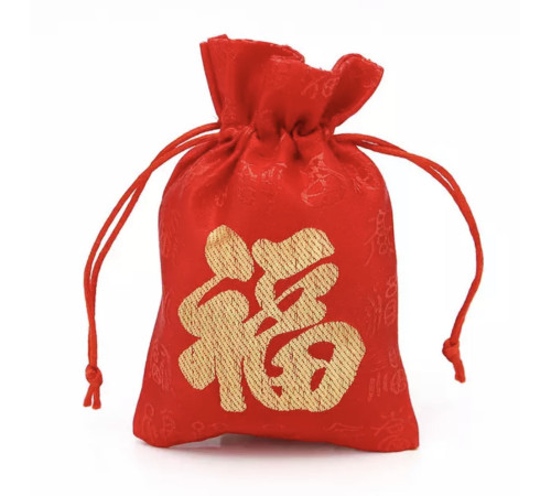 Мішечок червоний для аксесуарів із символом щастя і великою удачі фен-шуй