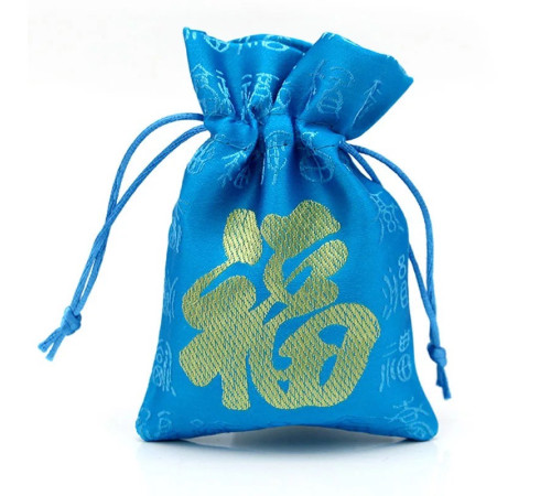 Мішечок із синього шовку з символом щастя і великою удачі фен-шуй