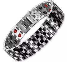 Турмаліновий браслет із магнітами аніонами срібло Шахи 4В1 Ваковий Схід