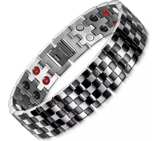 Турмаліновий браслет із магнітами аніонами срібло Шахи 4В1 Ваковий Схід