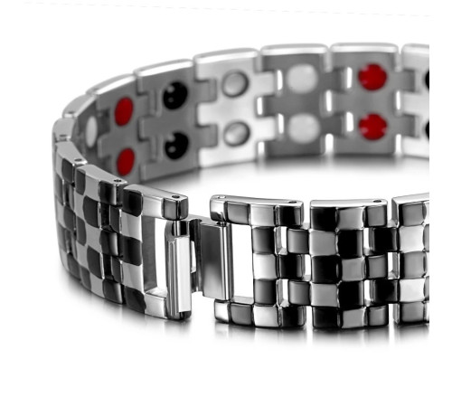 Турмаліновий браслет із магнітами аніонами срібло Шахи 4В1 Ваковий Схід