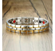 Турмаліновий магнітний браслет вузький позолота 4В1