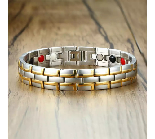 Турмаліновий магнітний браслет вузький позолота 4В1