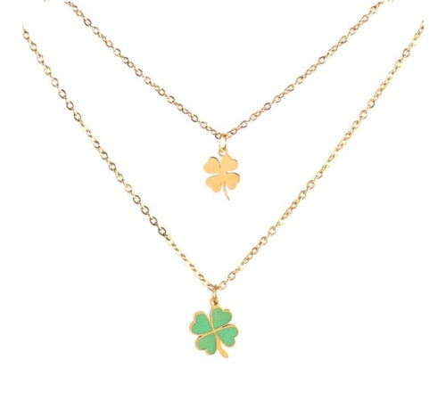 Підвіска подвійна золота з подвійним чотирилистним конюшиною зелений для удачі та захисту