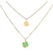 Золотий подвійний ланцюжок із подвійним чотирилистним конюшиною зелений для удачі та захисту