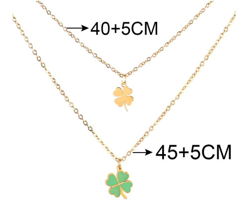 Золотий подвійний ланцюжок із подвійним чотирилистним конюшиною зелений для удачі та захисту