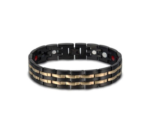Браслет Чорний із золотом Турмаліновий Біомагінтний з титаном, германієм і біофотонами 5в1
