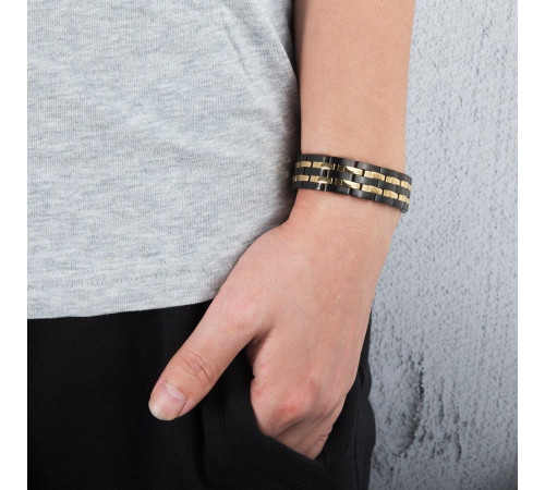 Браслет Чорний із золотом Турмаліновий Біомагінтний з титаном, германієм і біофотонами 5в1