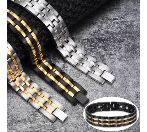 Браслет Чорний із золотом Турмаліновий Біомагінтний з титаном, германієм і біофотонами 5в1