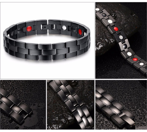 Турмаліновий браслет чорний Біомагінтний з Титаном, Германієм і Біофотонами 5в1 Vinterly