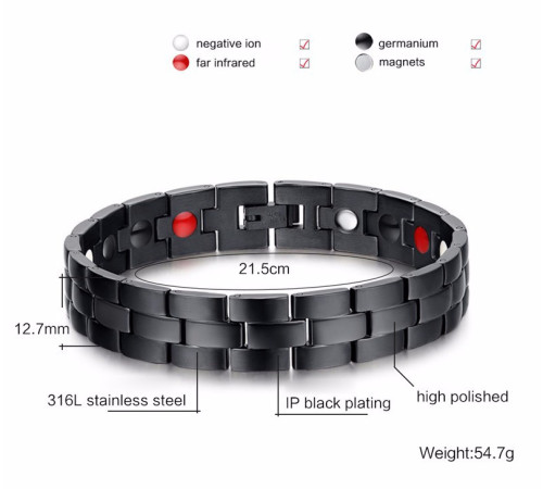 Турмаліновий браслет чорний Біомагінтний з Титаном, Германієм і Біофотонами 5в1 Vinterly