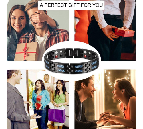 Турмаліновий браслет Біомагінтний із Титаном, Германієм і Біофотонами вуглецевий 5в1