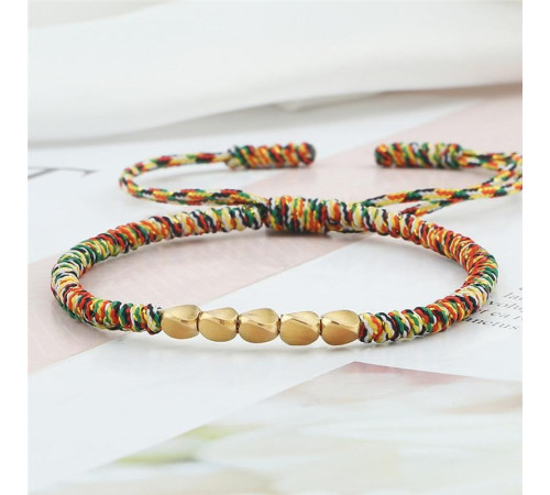 Тибетський плетений браслет ручної роботи з 5 мідними намистинами на великий удачу та захист