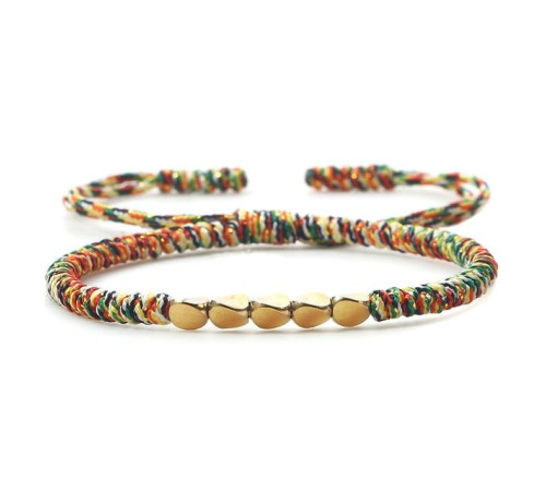 Тибетський плетений браслет ручної роботи з 5 мідними намистинами на великий удачу та захист