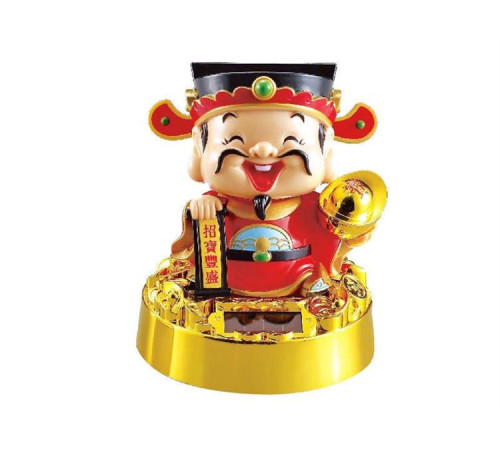 Бог Багатства з грошовим золотим злитком у руках на сонячних батареях 10 см