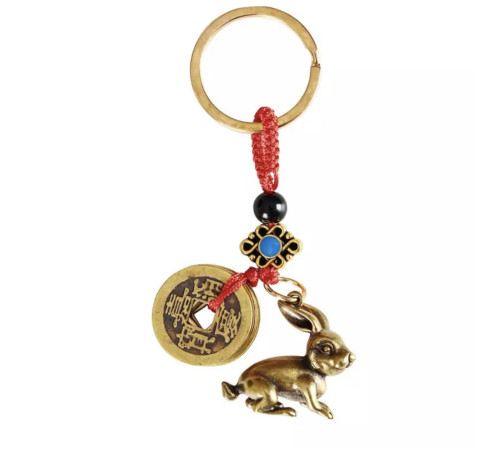 Брелок Грошовий Кролик для багатства та любові з китайськими монетами