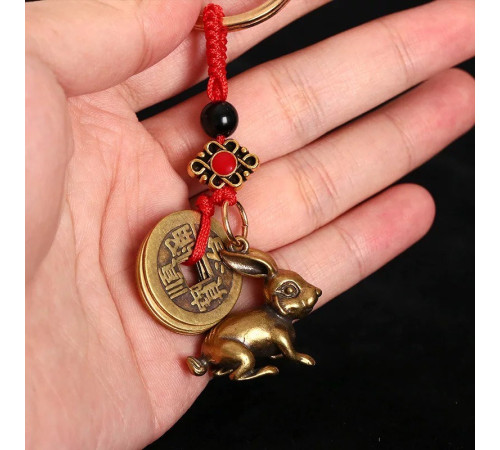 Брелок Грошовий Кролик для багатства та любові з китайськими монетами