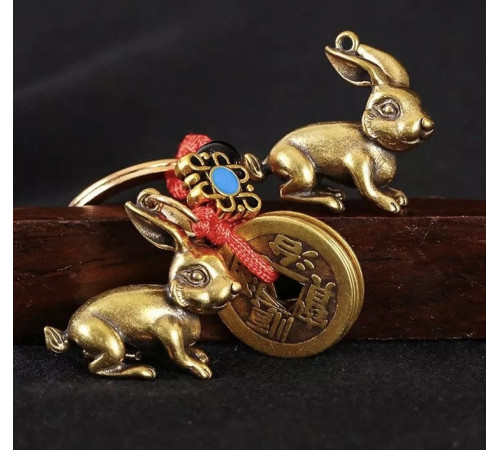 Брелок Грошовий Кролик для багатства та любові з китайськими монетами